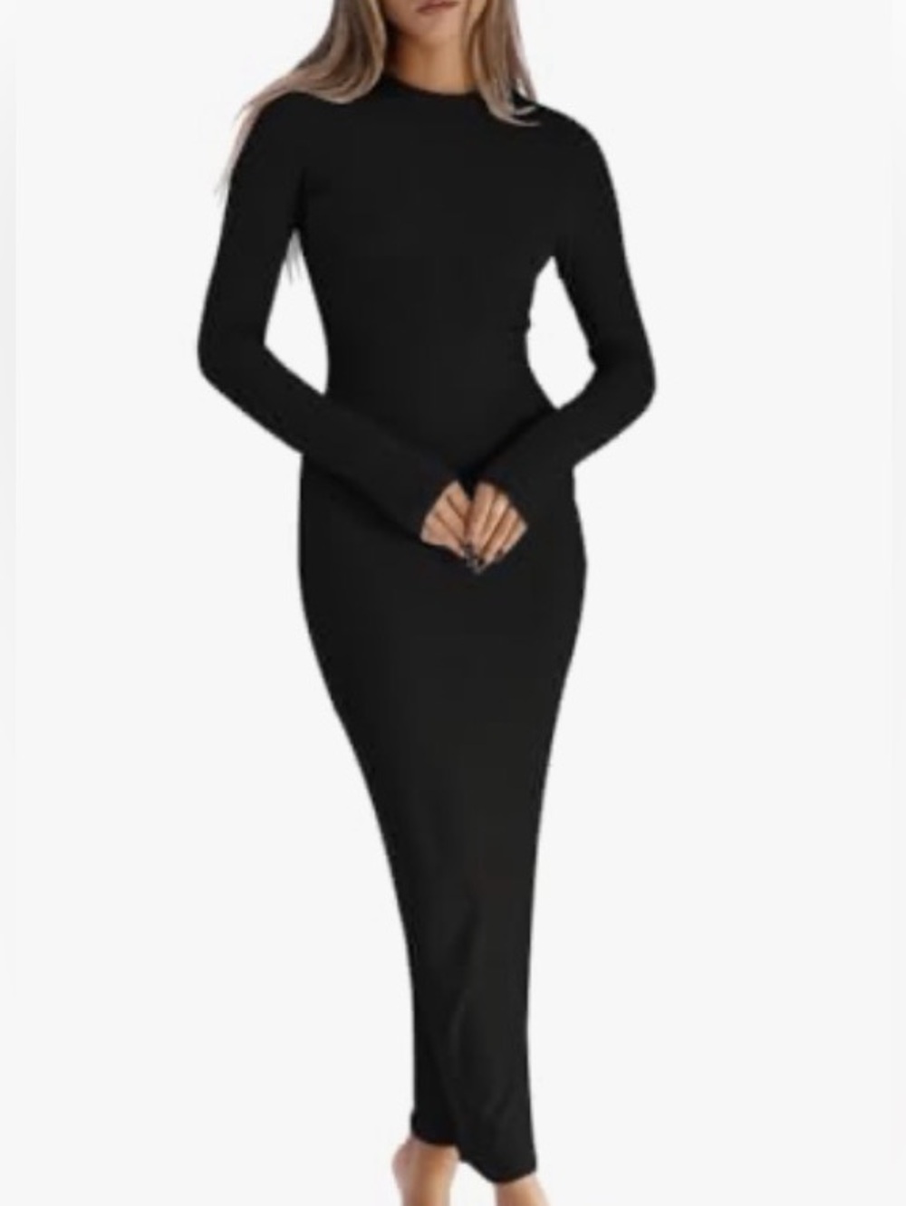 Classic Long Sleeve Black Maxi Dress